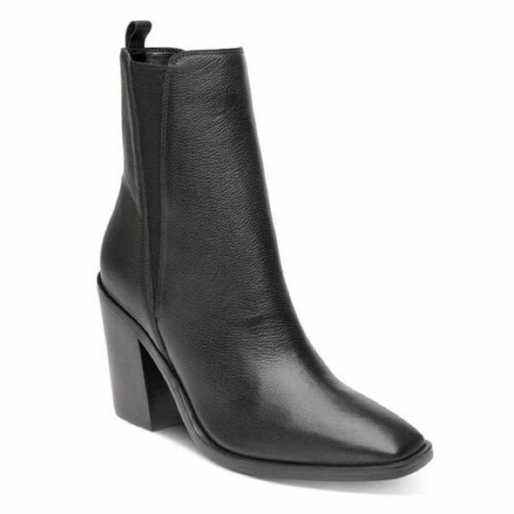 Marc Fisher Kristie Black Leather Ankle Boots Block Heel Size 8.5M 🩵